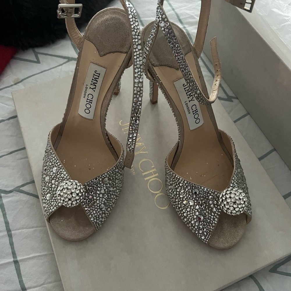 Jimmy Choo Sacora crystal Silver Embellished Women's Heels